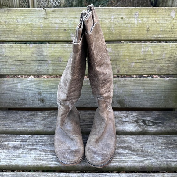 Frye Paige Tall Riding Boots Distressed Taupe Gray Equestrian Size 9.5 Old Money - Picture 3 of 10